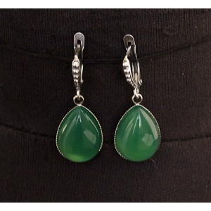 Серьги из агата зеленого (тонировка), капелька 18х13мм, швензы посеребрение