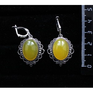 Cерьги из агата желтого (тонировка), овал 18х13мм, оправа "трилистник", швензы посеребрение