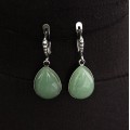 Серьги из авантюрина зеленого, капелька 18х13мм, швензы посеребрение