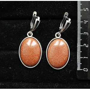 Серьги из авантюрина красного (синт.), простой овал 25х18мм, швензы посеребрение
