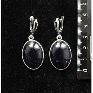 Серьги из авантюрина синего (синт.), простой овал 25х18мм, швензы посеребрение