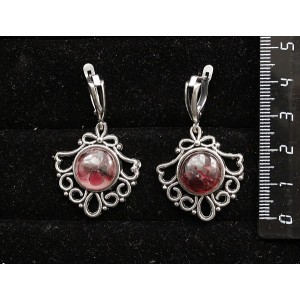 Серьги из граната (кабошон-мозаика), круг12мм, оправа "балерина"