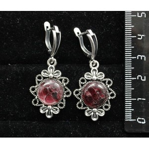 Серьги из граната (кабошон-мозаика) "2 цветка", круг 12мм, швензы посеребрение