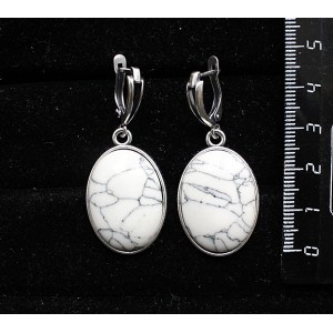 Серьги из каулита, простой овал 25х18мм, швензы посеребрение