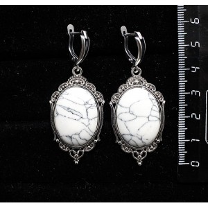 Серьги из каулита, овал 25х18мм, оправа "медальон", швензы посеребрение