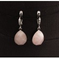 Серьги из кварца розового (огранка), капелька 18х13мм, швензы посеребрение