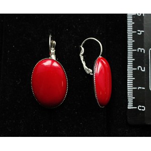 Серьги из коралла красного (иск.), овал 25х18мм, замок петелька