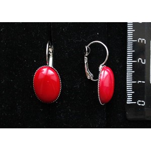 Серьги из коралла красного (иск.), овал 18х13мм, замок петелька