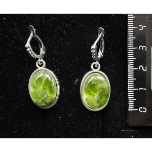 Серьги из хромдиопсида (кабошон-мозаика), простой овал 18х13мм, швензы посеребрение