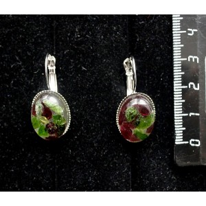 Серьги из хромдиопсида и граната (кабошон-мозаика), овал 18х13мм, замок петелька