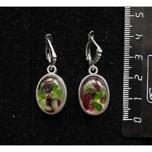 Серьги из хромдиопсида и граната (кабошон-мозаика), простой овал 18х13мм, швензы посеребрение