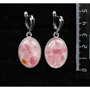 Серьги из турмалина розового (кабошон-мозаика), простой овал 25х18мм, швензы посеребрение