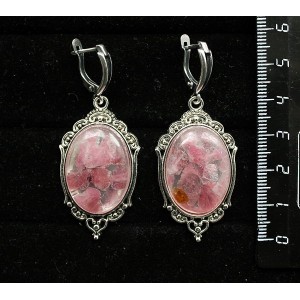 Серьги из турмалина розового (кабошон-мозаика), овал 25х18мм, оправа "медальон", швензы посеребрение