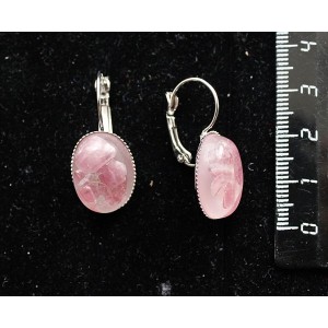 Серьги из турмалина розового (кабошон-мозаика), овал 18х13мм, замок петелька