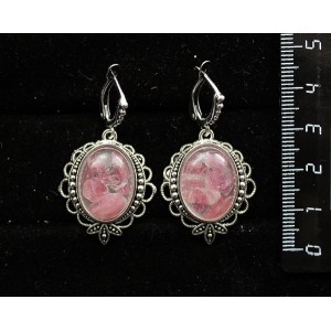 Cерьги из турмалина розового (кабошон-мозаика), овал 18х13мм, оправа "трилистник", швензы посеребрение