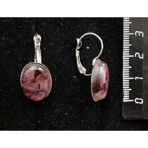 Серьги из турмалина розового и граната (кабошон-мозаика), овал 18х13мм, замок петелька