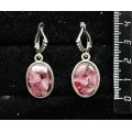 Серьги из турмалина розового и граната (кабошон-мозаика), простой овал 18х13мм, швензы посеребрение