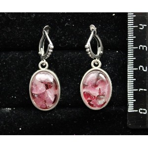 Серьги из турмалина розового и граната (кабошон-мозаика), простой овал 18х13мм, швензы посеребрение