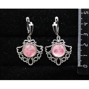 Серьги из турмалина розового (кабошон-мозаика), круг12мм, оправа "балерина"