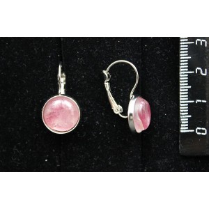 Серьги из турмалина розового (кабошон-мозаика), круг 12мм, нерж. сталь