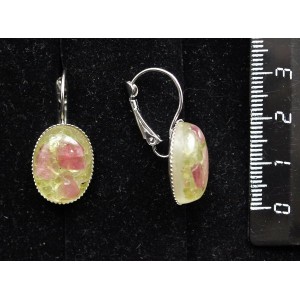 Серьги из хризолита и турмалина розового (кабошон-мозаика), овал 18х13мм, замок петелька