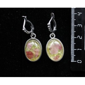 Серьги из хризолита и турмалина розового (кабошон-мозаика), простой овал 18х13мм, швензы посеребрение