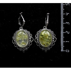 Cерьги из хризолита (кабошон-мозаика), овал 18х13мм, оправа "трилистник", швензы посеребрение