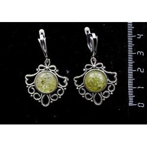 Серьги из хризолита (кабошон-мозаика), круг12мм, оправа "балерина"