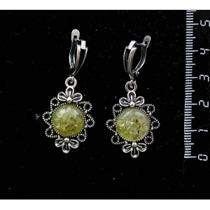 Серьги из хризолита (кабошон-мозаика) "2 цветка", круг 12мм, швензы посеребрение