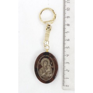 Брелок "Икона Спаси и Сохрани Дева Мария" овал обсидиан