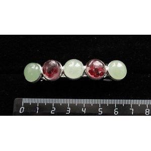 Заколка из граната (кабошон-мозаика) и авантюрина зеленого 6см, круг 12мм, 5 камней