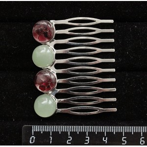 Заколка-шпилька из граната (кабошон-мозаика) и авантюрина зеленого, 4 камня круг 12мм