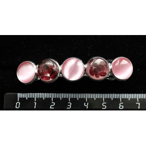 Заколка из граната (кабошон-мозаика) и  кошачьего глаза (синт.) цвет розовый 6см, круг 12мм, 5 камней