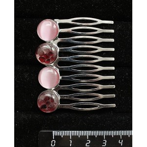 Заколка из граната (кабошон-мозаика) и  кошачьего глаза (синт.) цвет розовый, 5см, круг 12мм, 4 камня