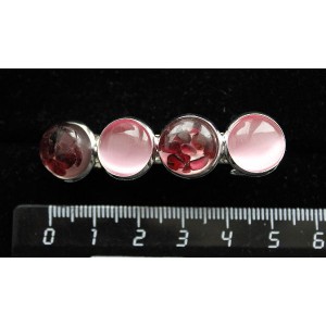 Заколка-шпилька из граната (кабошон-мозаика) и кошачьего глаза (синт.) цвет розовый, 4 камня круг 12мм