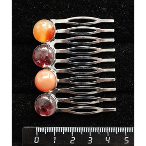 Заколка-шпилька из граната (кабошон-мозаика) и сердолика, 4 камня круг 12мм