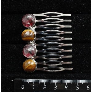 Заколка-шпилька из граната (кабошон-мозаика) и тигрового глаза, 4 камня круг 12мм