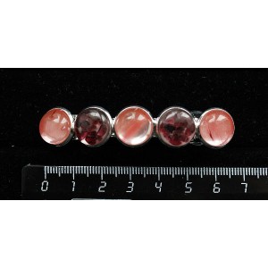 Заколка из граната (кабошон-мозаика) и халцедона розового 6см, круг 12мм, 5 камней