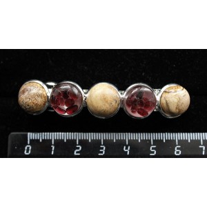 Заколка из граната (кабошон-мозаика) и яшмы песочной 6см, круг 12мм, 5 камней