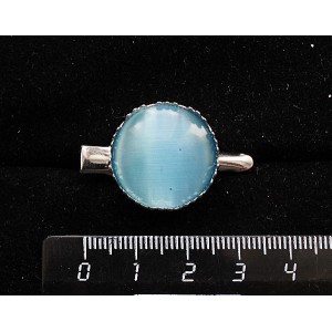 Заколка-крокодил с кошачьим глазом (синт.) темно-голубым, круг 20мм