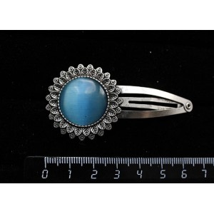 Заколка - зажим для волос с кошачьим глазом (синт.) темно-голубым, "подсолнух", круг 20