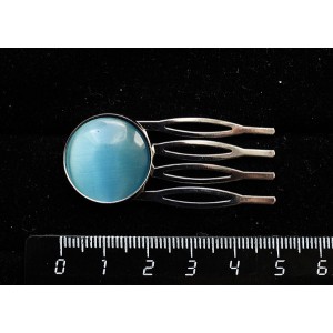 Заколка-шпилька с кошачьим глазом (синт.) темно-голубым однотонным, круг 20мм