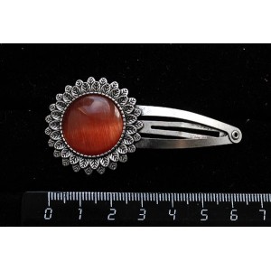 Заколка - зажим для волос с кошачьим глазом (синт.) темно-оранжевым, "подсолнух", круг 20