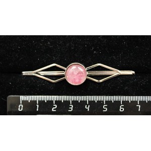 Заколка (зажим для волос) из турмалина розового (кабошон-мозаика), круг 12мм