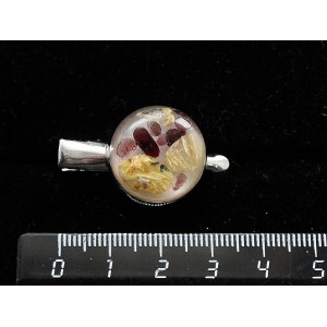 Заколка-крокодил с волосатиком и гранатом (кабошон-мозаика), круг 20мм