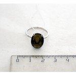 C925 Кольцо с фианитом дымчатым (под раухтопаз), 2,45 г, родиум, овал 14х10мм р-р 18