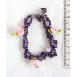 Браслет из аметиста с розами и жемчугом (иск.), галтовка, жгут 2 нити, на застежке