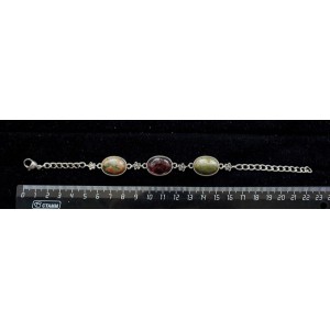 Браслет из граната (кабошон-мозаика) и унакита, овал, 18х13мм, на цепочке