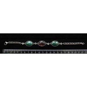 Браслет из граната (кабошон-мозаика) и малахита, овал, 18х13мм, на цепочке