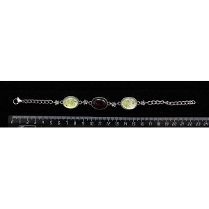 Браслет из граната (кабошон-мозаика) и хризолита (кабошон-мозаика), овал, 18х13мм, на цепочке